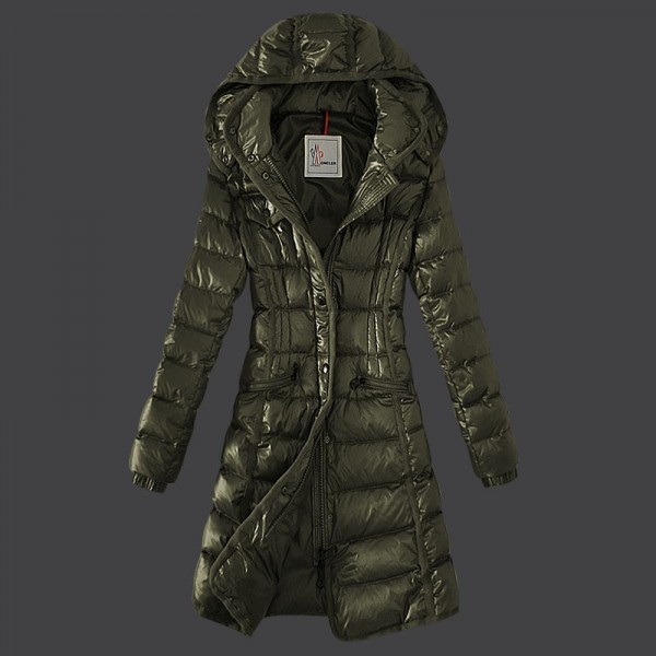 Moncler Donna sottile lungo Giù cappotto Army verde Outlet M1079